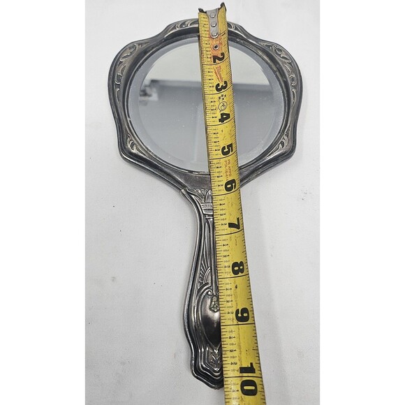Antique Art Nouveau Silver Plated 10" Hand Vanity Mirror Victorian Design 1905 - Picture 11 of 12